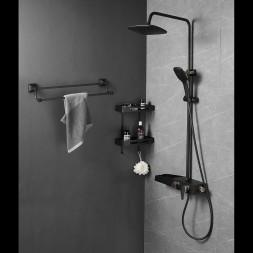 Душевая система AZARIO с поворотным изливом, керамический картридж, черный/золото (AZ-801-2)