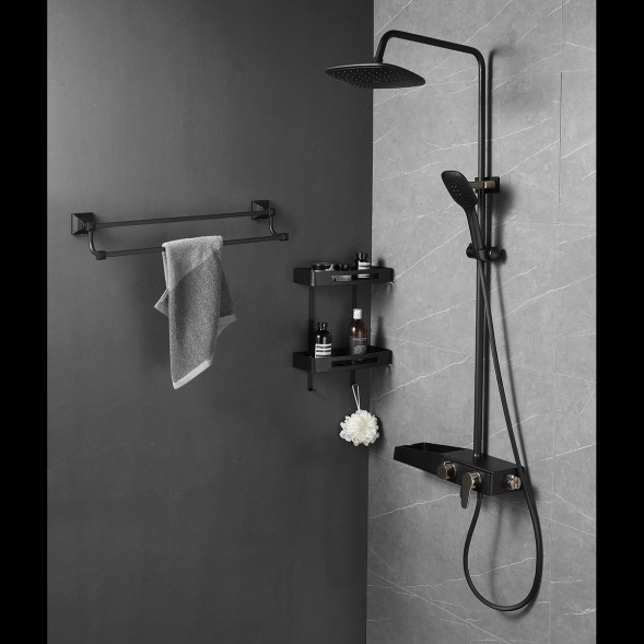 Душевая система AZARIO с поворотным изливом, керамический картридж, черный/золото (AZ-801-2)