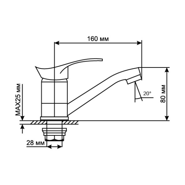Смеситель для кухни 40k MIXLINE ML03-031 короткий излив б/отв п/гайку (без подводки) - ML03-031 
