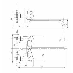 Смеситель для ванны и раковины 1/2кер ПРОФСАН ПСМ-192-38 "КВАДРО" эксцентрики "ЕВРО" , ХРОМ - PSM-192-38