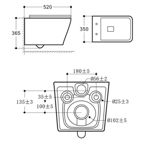 Унитаз подвесной Azario Nove безободковый, P-образной формы, Горизонтальный слив, сиденье дюропласт микролифт c функцией биде 535x360x365 (AZ-9321B)