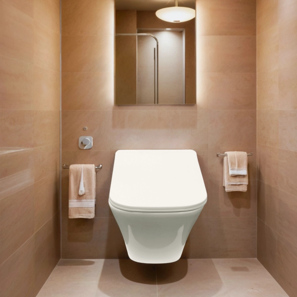 Унитаз подвесной Azario Nove безободковый, P-образной формы, Горизонтальный слив, сиденье дюропласт микролифт c функцией биде 535x360x365 (AZ-9321B)