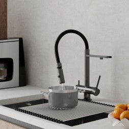 Смеситель для кухни 35к IDDIS ACEGMFFi05 "Ace" высокий, 3 в1, вых. д/пит. фильтра, душ  ГРАФИТ - ACEGMFFi05