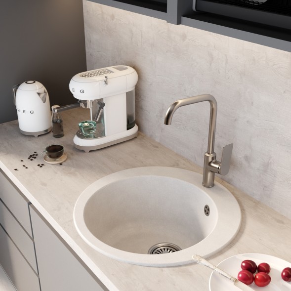 Мойкa ML-GM13 КОМФОРТ круглая, ультра-белая  (341), 495мм (глуб. чаши 200) - 00-00009331 