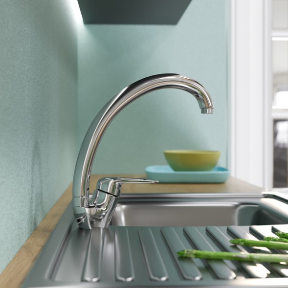 Смеситель для кухни 40k MIXLINE ML05-032 высокий излив с/отв боковая п/гайку (без подводки) - ML05-032 