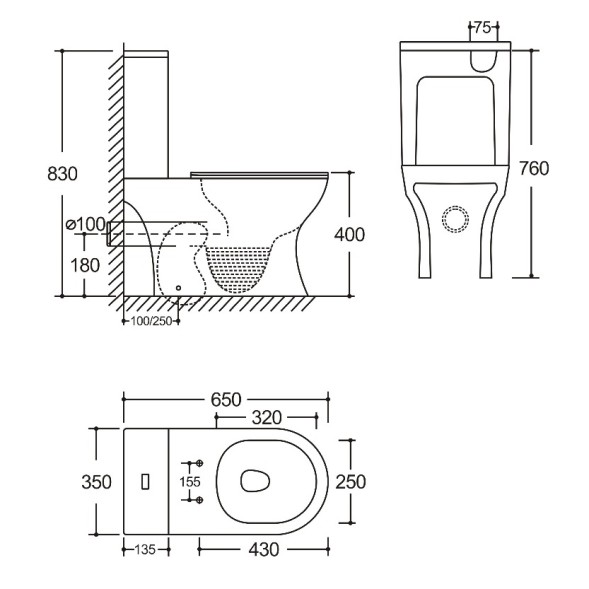 Унитаз напольный Azario Tesoro безободковый система смыва Tornado, сиденье микролифт 650х350х400 (AZ-8501)