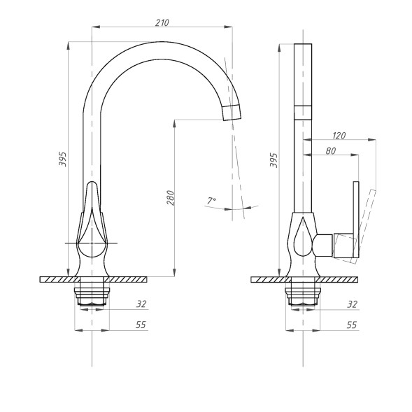Смеситель для кухни 35к ПРОФСАН ПСМ-301-3 &amp;quot;STEEL BLACK&amp;quot; выс пов. излив, п/гайку  ЧЕРНЫЙ-БРОНЗА - PSM-301-3 