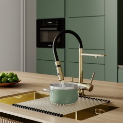 Смеситель для кухни 35к IDDIS ACEMGFFi05 "Ace" высокий, 3 в1, вых. д/пит. фильтра, душ  ЗОЛОТО мат - ACEMGFFi05