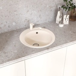 Мойкa ML-GMU01 УЛЬТРА круглая, белый камень, 475 мм (глуб. чаши 170) - 00-001402 