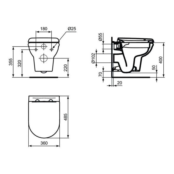 Унитаз подвесной Ideal Standard EXACTO безободковый, с сиденьем микролифт (R002601)