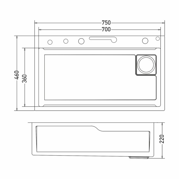 Мойка настол.монтаж 75х46 (3,0) вып 3 1/2  MIXLINE PRO 21,5см V2.0 (сатин) сиф+доз+смес+кол+д/р+о/с - 554163 