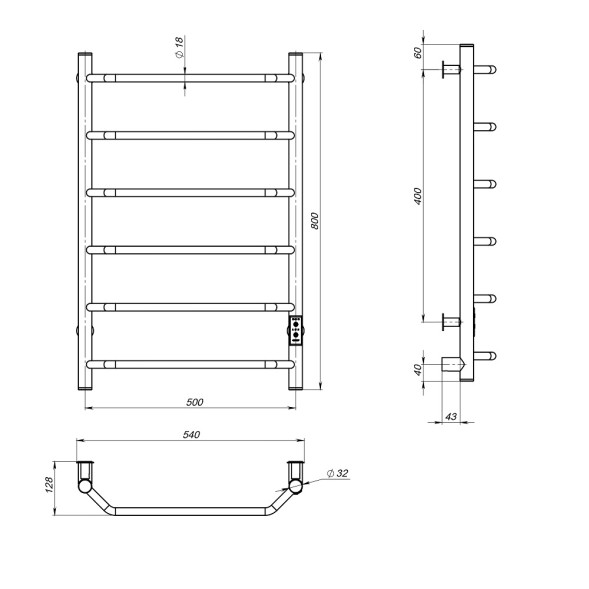 Полотенцесушитель MIXLINE MIRA  80х50 (таймер, 253 Вт, 6 перекладин) электрический БЕЛЫЙ - ML-556350 