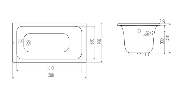 Ванна чугунная Goldman Classic 120x70x40 пристенная, белый (Classic 120*70*40)
