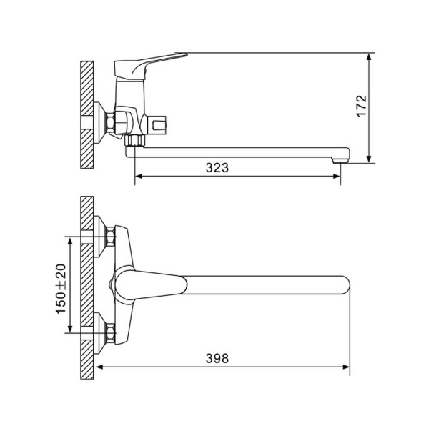 Смеситель для ванны и раковины 35к G2236 GAPPO L-излив, ХРОМ - G2236 