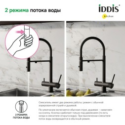 Смеситель для кухни 35к IDDIS ACEBLFFi05 "Ace" высокий, 3 в1, вых. д/пит. фильтра, душ ЧЕРНЫЙ мат. - ACEBLFFi05
