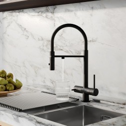 Смеситель для кухни 35к IDDIS ACEBLFFi05 "Ace" высокий, 3 в1, вых. д/пит. фильтра, душ ЧЕРНЫЙ мат. - ACEBLFFi05