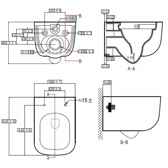 Унитаз подвесной Azario CAMPO 510х360х365 безободковый, система смыва скрытое &amp;quot;Торнадо&amp;quot;, с быстросъемным сиденьем микролифт (AZ-1883WH)