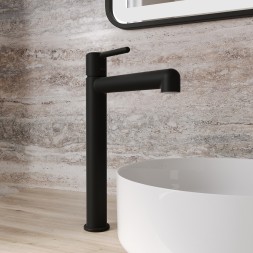 Смеситель для раковины 26к IDDIS AIGBL01i01 "Aiger" высокий, литой, п/гайку ЧЕРНЫЙ матовый - AIGBL01i01