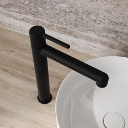 Смеситель для раковины 26к IDDIS AIGBL01i01 "Aiger" высокий, литой, п/гайку ЧЕРНЫЙ матовый - AIGBL01i01