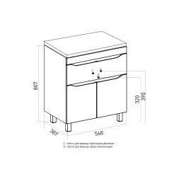 Тумба д/ванной &amp;quot;Лайн-60&amp;quot; 1 ящик под раковину Fest-60 (Sanita Lux) (ПВХ) - 555462 