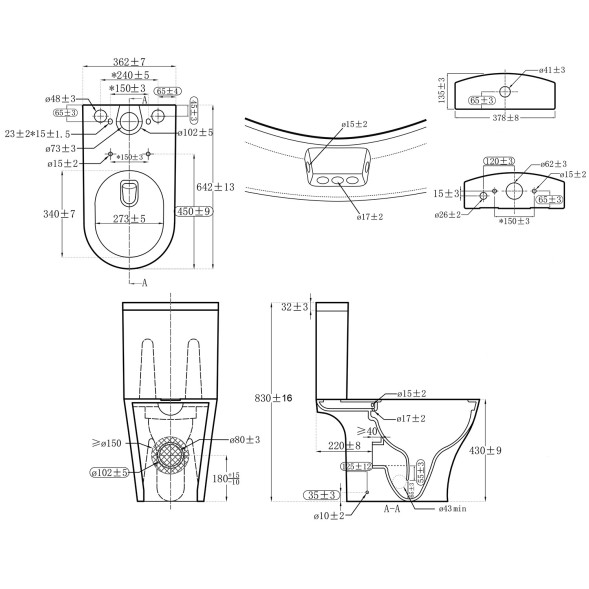Унитаз-компакт Azario VISE 640х365х820 напольный, безободковый, в комплекте с быстросъемным сиденьем микролифт (AZ-1343BT)