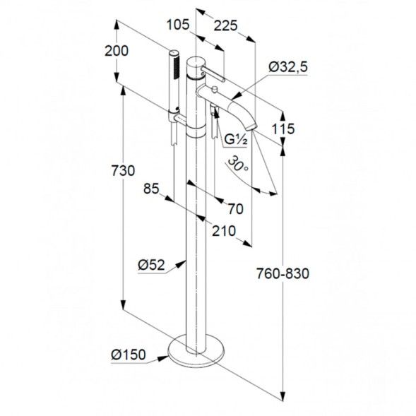 Смеситель для ванны KLUDI BOZZ напольный, хром (385900576)