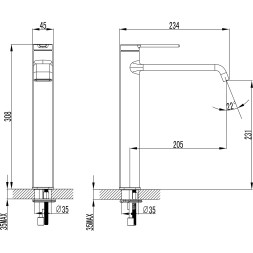 Смеситель для раковины-чаши Azario VINCENTE высокий, керамический картридж, без донного клапана, черный матовый (AZ-VPV168R26PA)