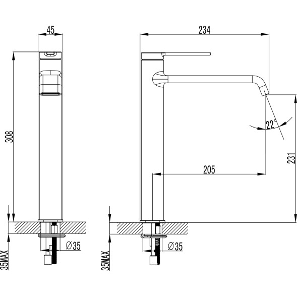 Смеситель для раковины-чаши Azario VINCENTE высокий, керамический картридж, без донного клапана, черный матовый (AZ-VPV168R26PA)