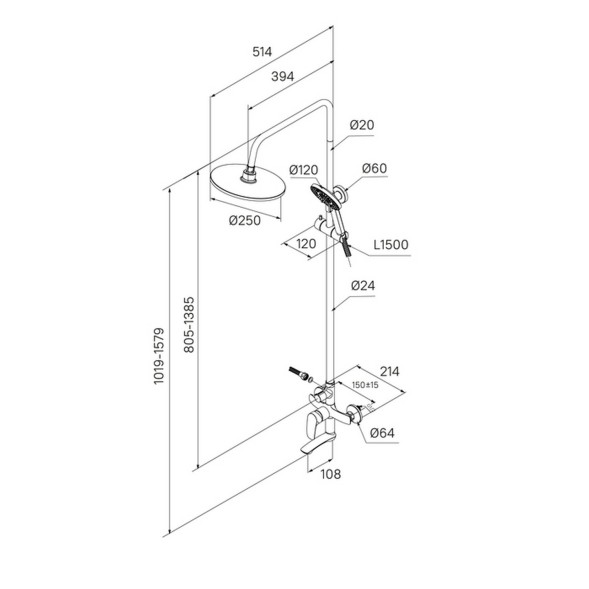 Душевая система 35к Milardo RORWT4FM06 &amp;quot;Rora&amp;quot; лейка &amp;quot;Тропический душ&amp;quot;, БЕЛЫЙ матовый - RORWT4FM06 