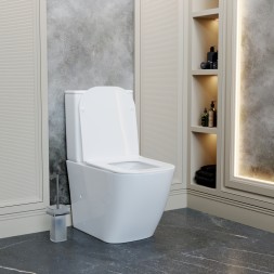 Унитаз-компакт безободковый WAVE QUADRO гориз, нижн, 2-кн.арм, сид. дюропл, м/л, быстр, БЕЛЫЙ глянец - 552974 