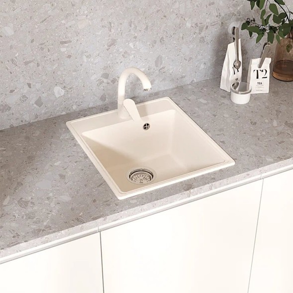 Мойкa ML-GMU02 УЛЬТРА прямоугольная, белый камень, 425*485 мм (глуб. чаши 175) - 00-001398 