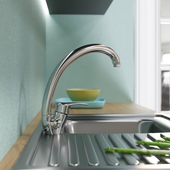 Смеситель для кухни 40k MIXLINE ML03-032 высокий излив б/отв боковая п/гайку (без подводки) - ML03-032 