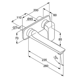 Смеситель настенный KLUDI AMEO для умывальника, внешняя монтажная часть, длина излива 235 мм, хром (412450575)