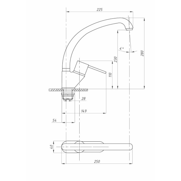 Смеситель для кухни 40к ПРОФСАН ПСМ-335-008 &amp;quot;ПЛЮС&amp;quot;  выс. пов. излив, п/гайку, без подводки, ХРОМ - PSM-335-008 