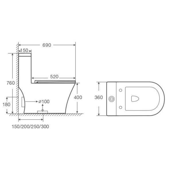 Унитаз моноблок Azario Vally торнадо, в комплекте с бачком и сиденьем микролифт дюропласт 690х360х760 (AZ-80687)