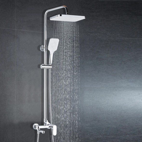 Душевая колонна Azario ARIZONA со смесителем для ванны, с поворотным изливом, прямоугольная, хром (AZ-20S)