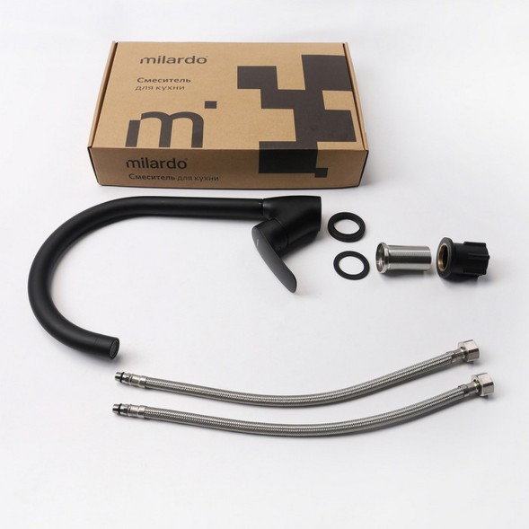 Смеситель для кухни 35к Milardo RORBL0JM05 &amp;quot;Rora&amp;quot;  высокий пов. излив, п/гайку, ЧЕРНЫЙ матовый - RORBL0JM05 