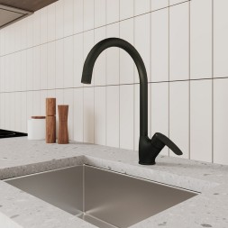 Смеситель для кухни 35к Milardo RORBL0JM05 &amp;quot;Rora&amp;quot;  высокий пов. излив, п/гайку, ЧЕРНЫЙ матовый - RORBL0JM05 