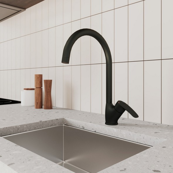 Смеситель для кухни 35к Milardo RORBL0JM05 &amp;quot;Rora&amp;quot;  высокий пов. излив, п/гайку, ЧЕРНЫЙ матовый - RORBL0JM05 