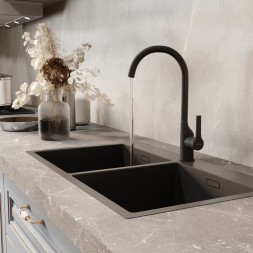 Смеситель для кухни 35k MIXLINE ML23-032 &amp;quot;Round Black&amp;quot; высокий излив боковая ручка ЧЕРНЫЙ - ML23-032 