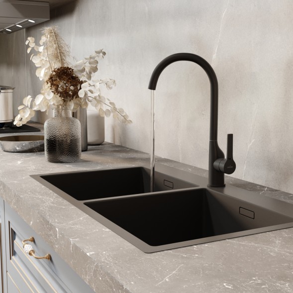 Смеситель для кухни 35k MIXLINE ML23-032 &amp;quot;Round Black&amp;quot; высокий излив боковая ручка ЧЕРНЫЙ - ML23-032 