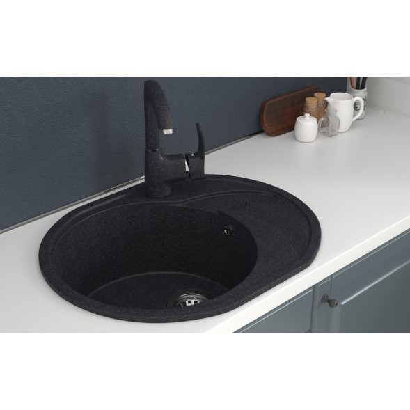 Мойка ML-GMS08 СТАНДАРТ овальная с крылом, черный (308), 570*460*170мм - 00-00002426 