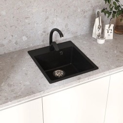 Мойкa ML-GMU02 УЛЬТРА прямоугольная, черный камень, 425*485 мм (глуб. чаши 175) - 00-001401 