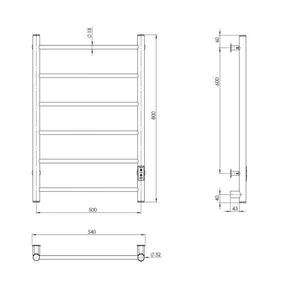 Полотенцесушитель MIXLINE VEGA  80х50 (таймер, 289 Вт, 6 перекладин) электрический БЕЛЫЙ - ML-556348 