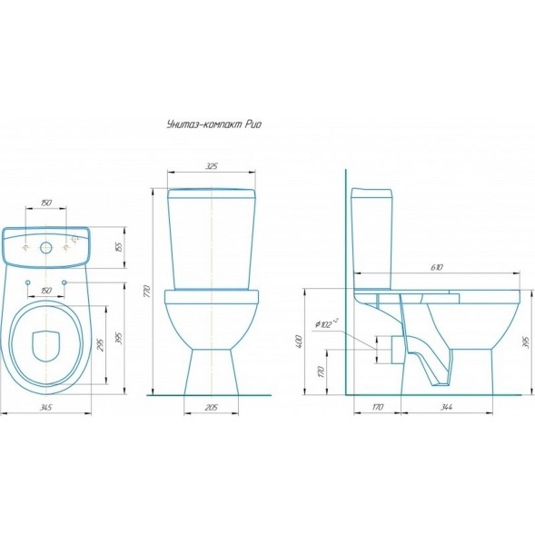 Унитаз-компакт &amp;quot;Рио&amp;quot; синий (гориз, нижн, сид. полип., 2-кн.арм.) (Rosa) - 4640021065754 