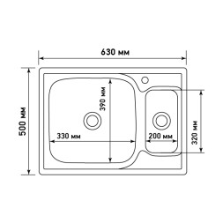 Мойка врез 63х50 (0,8) 2-х чаш вып 3 1/2 MIXLINE 18см с сифоном - 538196