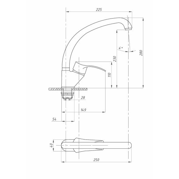 Смеситель для кухни 40к ПРОФСАН ПСМ-335-023 &amp;quot;ПЛЮС&amp;quot; выс. пов. излив, п/гайку, без подводки, ХРОМ - PSM-335-023 