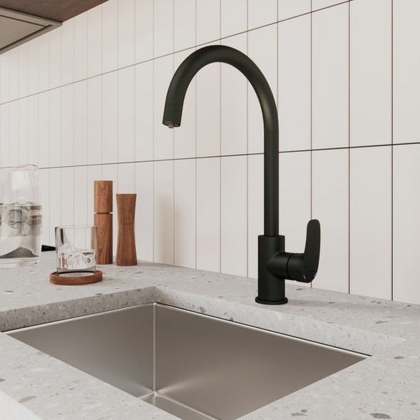 Смеситель для кухни 35к Milardo RORBLFJM05 &amp;quot;Rora&amp;quot; с вых. для пит. фильтра, выс. пов. излив, ЧЕРНЫЙ - RORBLFJM05 