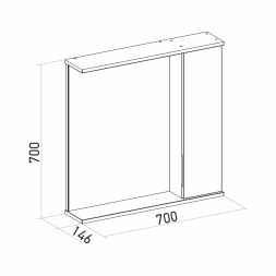 Зеркальный шкаф "Лайн-70" правый с подсветкой (ПВХ) - 553017