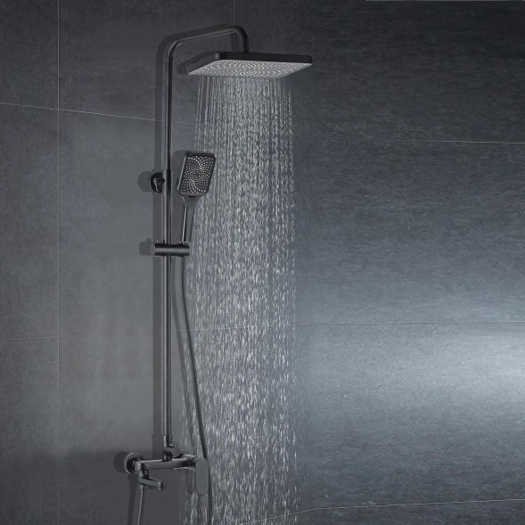 Душевая колонна Azario ARIZONA со смесителем для ванны, с поворотным изливом, прямоугольная, черный (AZ-20BS)